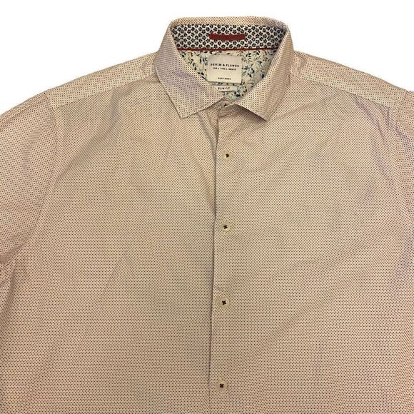 Denim & Flower Slim Fit Button Down Short Sleeve Shirt Sz L - Picture 2 of 12